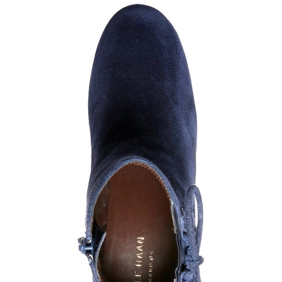 Cole Haan Leah Blue Suede Side Lace Up Suede Bootie Block Heel Fashion Boots 7 - Picture 5 of 9